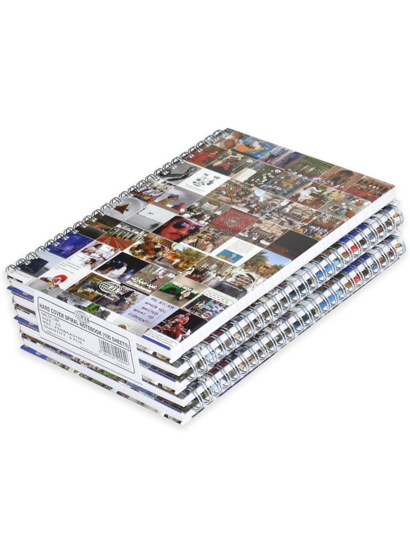 FIS Spiral Hard Cover Notebook, A5 Size(14.8x21cm), Single Line Ruling, 100 Sheets, Pack of 5 Pieces-FSNBSA51903 - Image 1